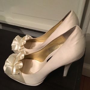 Nina ivory satin open toe heels